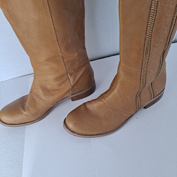 Vintage Tahari Knee Boot 9M Andy Leather Double Zipper Tall Caramel Brown - Picture 11 of 14